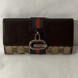 Gucci GG Big G leather logo long vintage wallet
